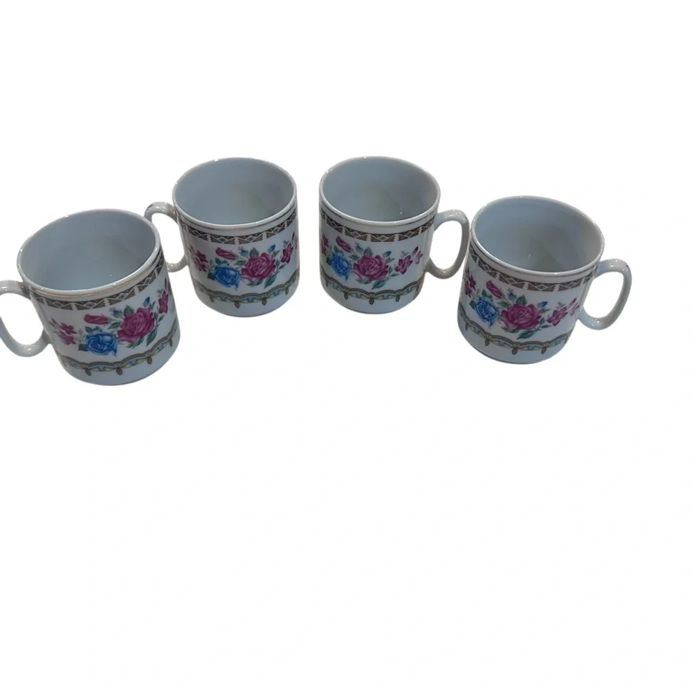 Vintage Floral Porcelain Tea‎ or Demitasse Cups – Set of 4 – Made in China